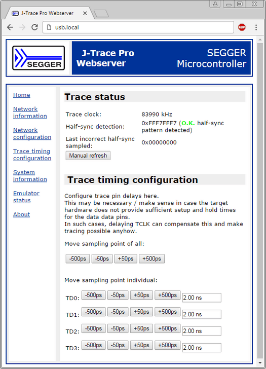 Screenshot of an application sample: SEGGER J-Trace PRO using IP over USB 