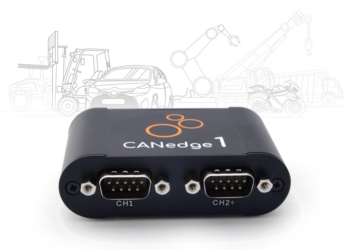 The CANedge enables logging of raw CAN/LIN data incl. CAN FD, J1939, CANopen, OBD2, NMEA2000 - across practically any automotive application.